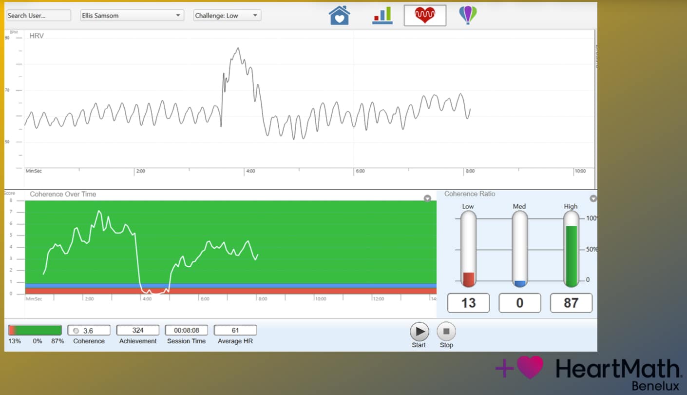 corporate event attendees using HeartMath biofeedback technology to practice heart coherence.