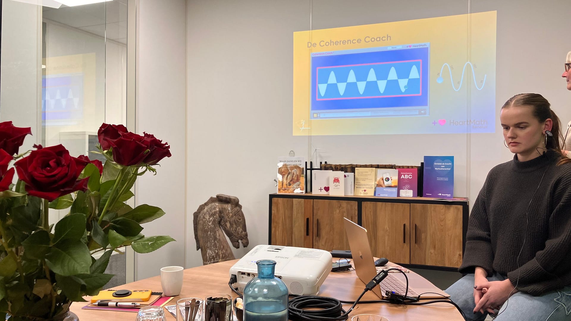 corporate event attendees using HeartMath biofeedback technology to practice heart coherence.